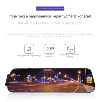 Elő- és hátsó kettős lencsés autókamerás rendszer a visszapillantó tükörbe építve, HD 720p, 120° széles látószög, érintőképernyő, ciklikus felvétel