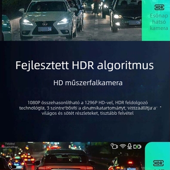 Elő- és hátsó kettős lencsés autókamerás rendszer a visszapillantó tükörbe építve, HD 720p, 120° széles látószög, érintőképernyő, ciklikus felvétel