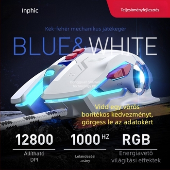 W9 vezetékes mechanikus gaming egér makróprogramozással, 7 gomb, USB, optikai érzékelő