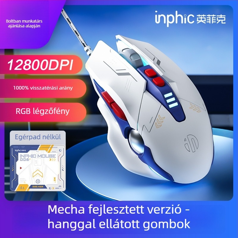 W9 vezetékes mechanikus gaming egér makróprogramozással, 7 gomb, USB, optikai érzékelő