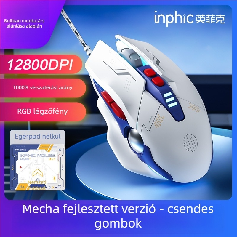 W9 vezetékes mechanikus gaming egér makróprogramozással, 7 gomb, USB, optikai érzékelő