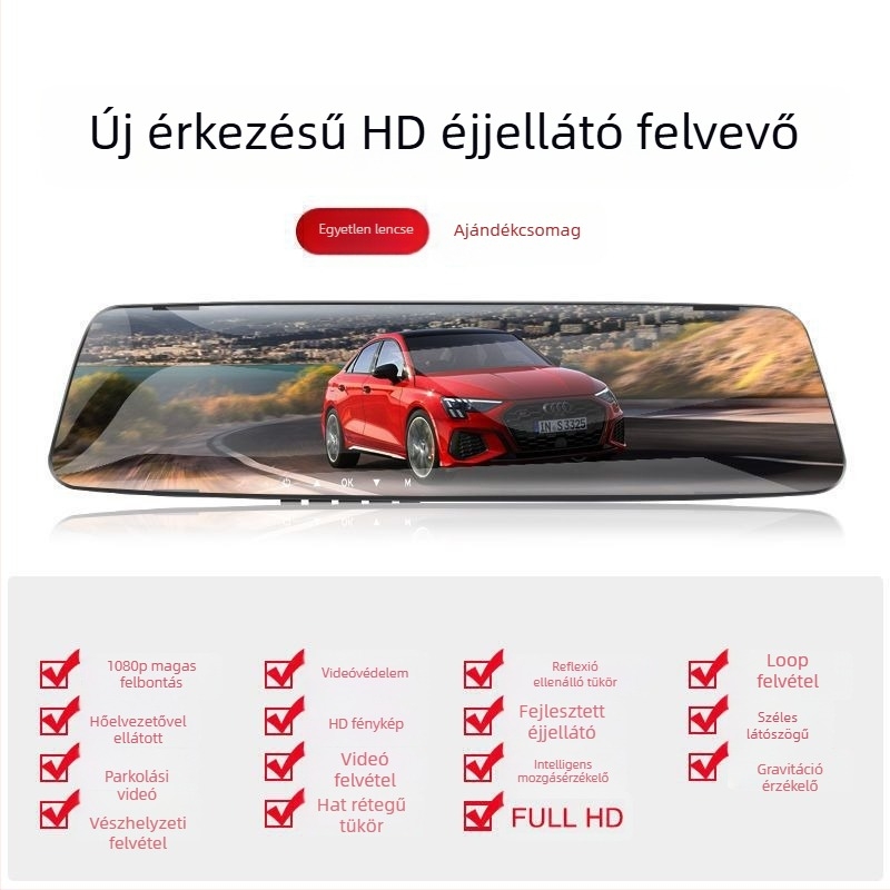Autós dashcam elő- és hátsó kettős felvétellel, 1080p, 8MP, Wi-Fi, 256GB