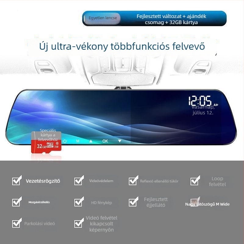 Autós dashcam elő- és hátsó kettős felvétellel, 1080p, 8MP, Wi-Fi, 256GB