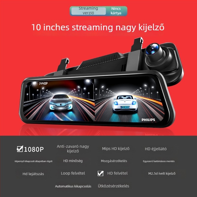 Autós dashcam elő- és hátsó kettős felvétellel, 1080p, 8MP, Wi-Fi, 256GB