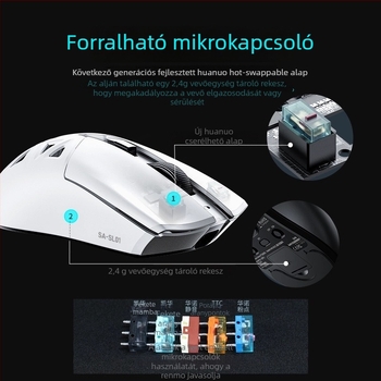 Vezeték nélküli játék egér, 12000 DPI, 8 gomb, 2,4 GHz vezeték nélküli kapcsolat Bluetooth és USB-kábellel, beépített töltés