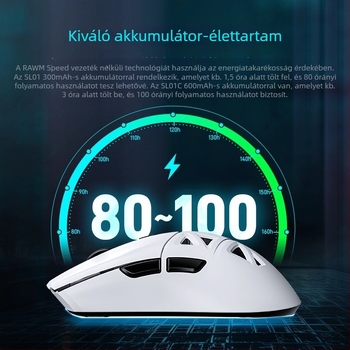Vezeték nélküli játék egér, 12000 DPI, 8 gomb, 2,4 GHz vezeték nélküli kapcsolat Bluetooth és USB-kábellel, beépített töltés