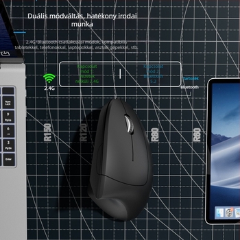 Vertikális vezeték nélküli újratölthető optikai egér, 2,4 GHz, 1600dpi, 6 gomb, USB interfész (G7043)