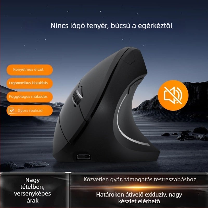 Vertikális vezeték nélküli újratölthető optikai egér, 2,4 GHz, 1600dpi, 6 gomb, USB interfész (G7043)