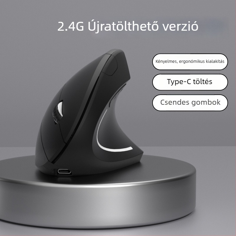 Vertikális vezeték nélküli újratölthető optikai egér, 2,4 GHz, 1600dpi, 6 gomb, USB interfész (G7043)