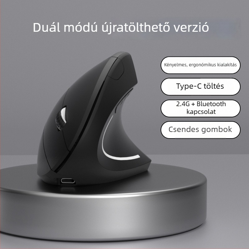Vertikális vezeték nélküli újratölthető optikai egér, 2,4 GHz, 1600dpi, 6 gomb, USB interfész (G7043)