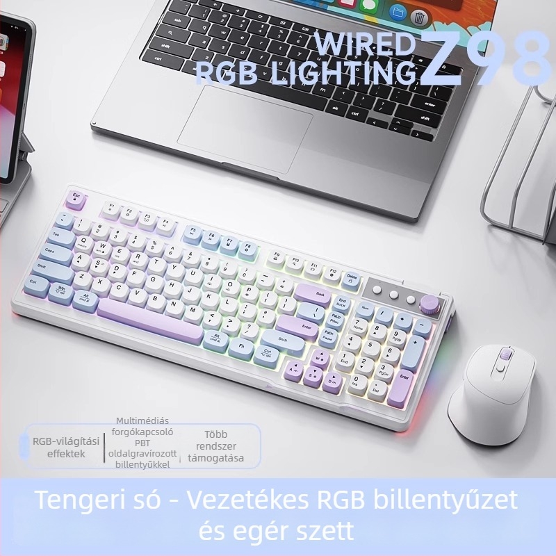 Dream Tribe Z98 vezeték nélküli billentyűzet és egér készlet – csendes mechanikus érzet, USB billentyűzet és USB egér, tömeg 650 g