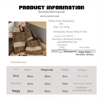 Mu Ming logózott műanyag ruházati tote táska | ruházati csomagoláshoz, fogantyú 50 cm, licencelt magáncímke elérhető