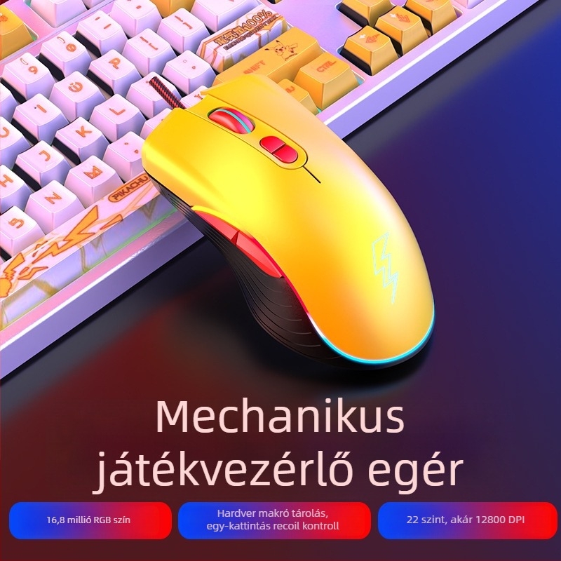 Vezetékes gaming egér makroprogramozással és recoil-vezérléssel (12800 DPI, 7 gomb, USB, 1,6 m kábel)