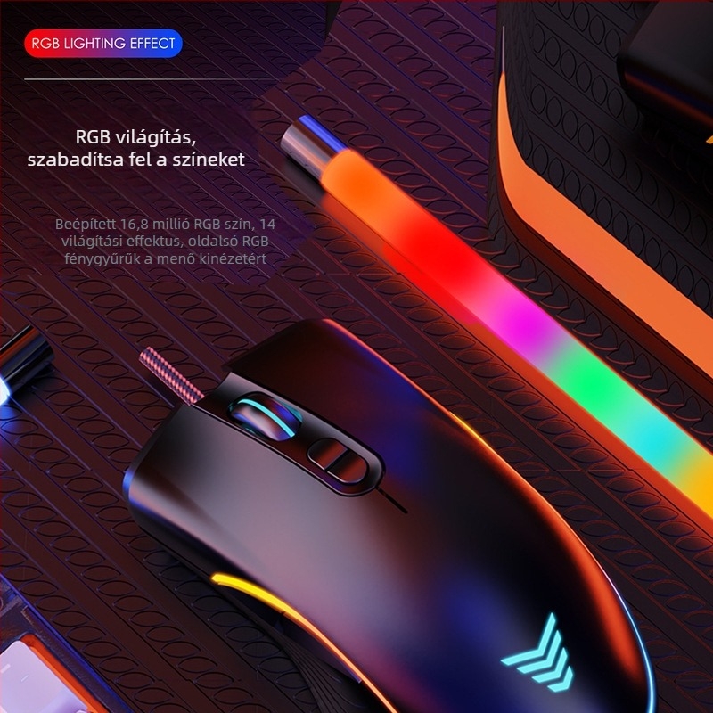 Vezetékes gaming egér makroprogramozással és recoil-vezérléssel (12800 DPI, 7 gomb, USB, 1,6 m kábel)