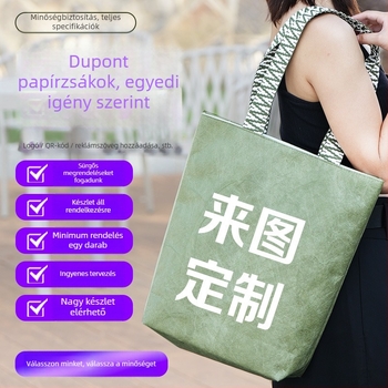 Dupont papírtáska vállra, négyszögletes alappal, digitális nyomtatás, logónyomtatás, univerzális csomagoló zacskó