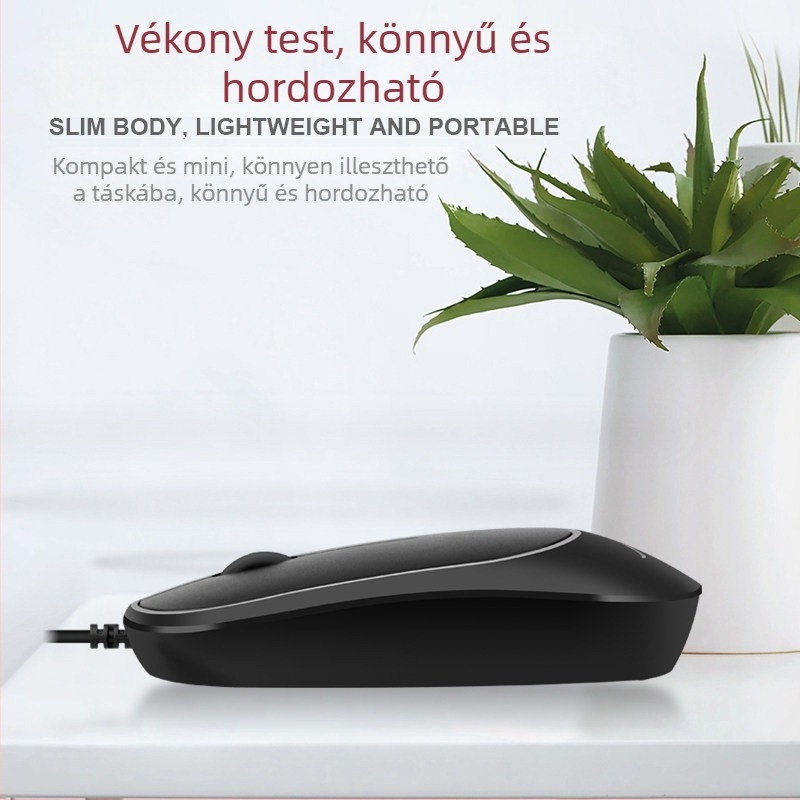 DS919 Optikai USB-s vezetékes egér – ultra vékony, antiszatikus és interferencia-mentes kialakítás – 1000dpi, 3 gomb