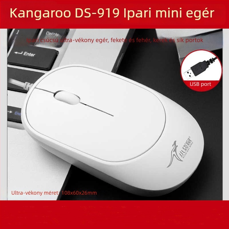 DS919 Optikai USB-s vezetékes egér – ultra vékony, antiszatikus és interferencia-mentes kialakítás – 1000dpi, 3 gomb