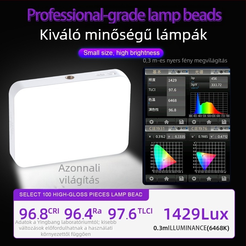LED RGB zseblámpa telefonhoz – mágneses klipek, 8W, 5V/9V, színhőmérséklet szabályozható 2500K-9900K