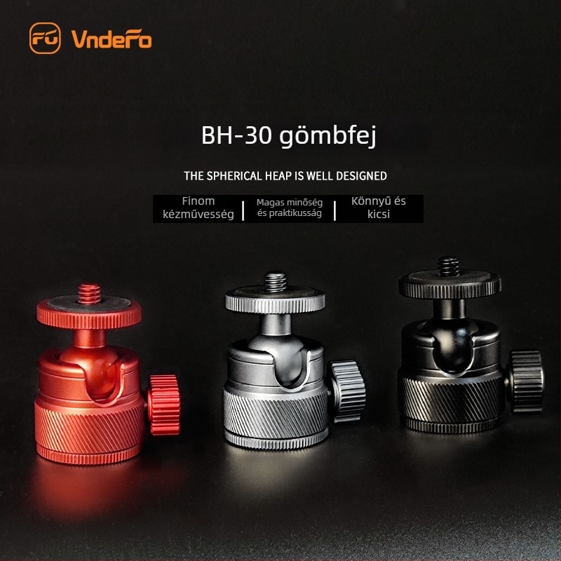 Vndefo kamera tripod gömbös gimbállal, alumíniumötvözetből, 360° vízszintes és függőleges forgás, 55 g tömeg, kompatibil mikro-kamera/SLR/DV/telefonklip