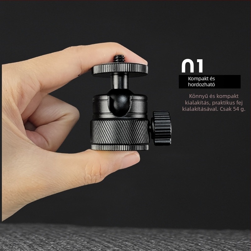 Vndefo kamera tripod gömbös gimbállal, alumíniumötvözetből, 360° vízszintes és függőleges forgás, 55 g tömeg, kompatibil mikro-kamera/SLR/DV/telefonklip