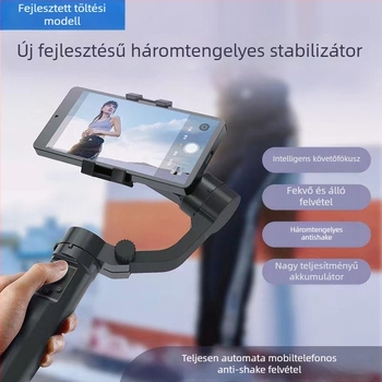 Háromtengelyes okostelefon-stabilizátor — kézben fogható PTZ gimbal 360° panoráma/forgás, Bluetooth, kompatibilis okostelefonnal, ABS műanyag