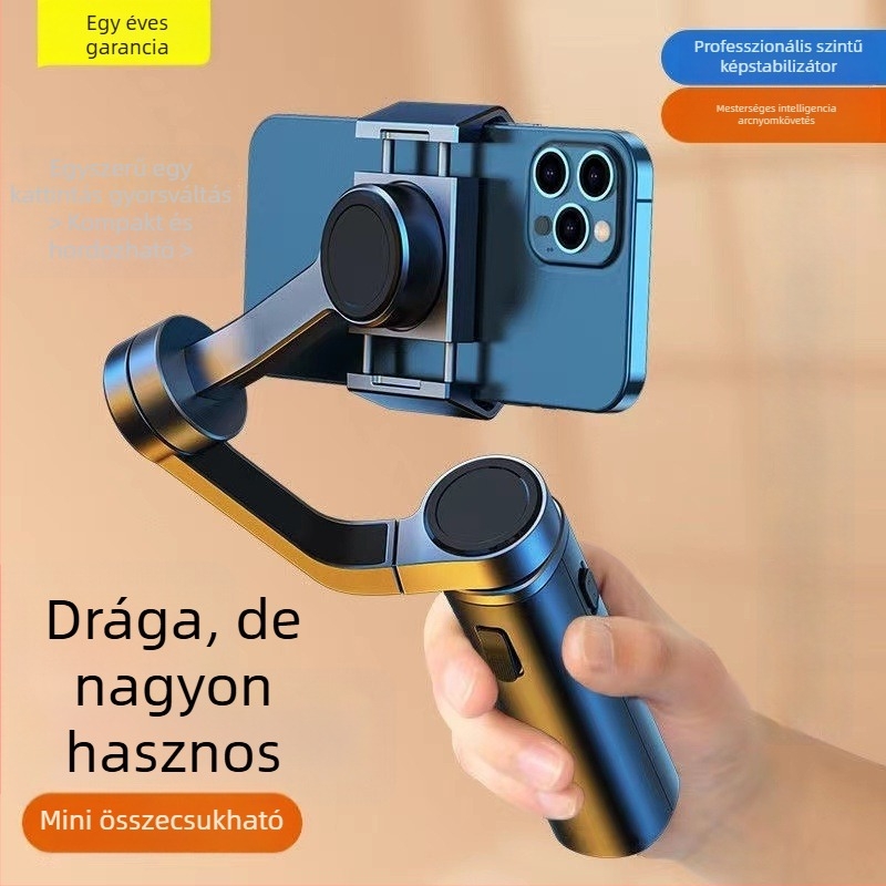 Háromtengelyes okostelefon-stabilizátor — kézben fogható PTZ gimbal 360° panoráma/forgás, Bluetooth, kompatibilis okostelefonnal, ABS műanyag
