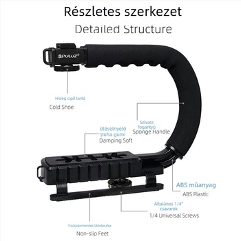 Yancai kézi kamera stabilizátor U-alakú egyensúlyállvánnyal és L-kerettel DSLR fotózáshoz, C-típusú remegéscsökkentő