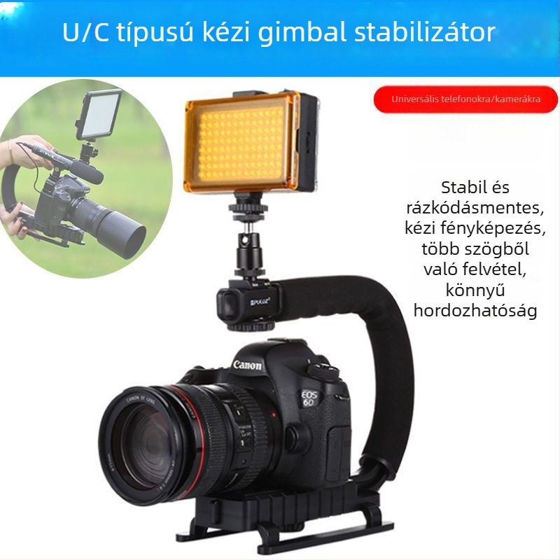 Yancai kézi kamera stabilizátor U-alakú egyensúlyállvánnyal és L-kerettel DSLR fotózáshoz, C-típusú remegéscsökkentő