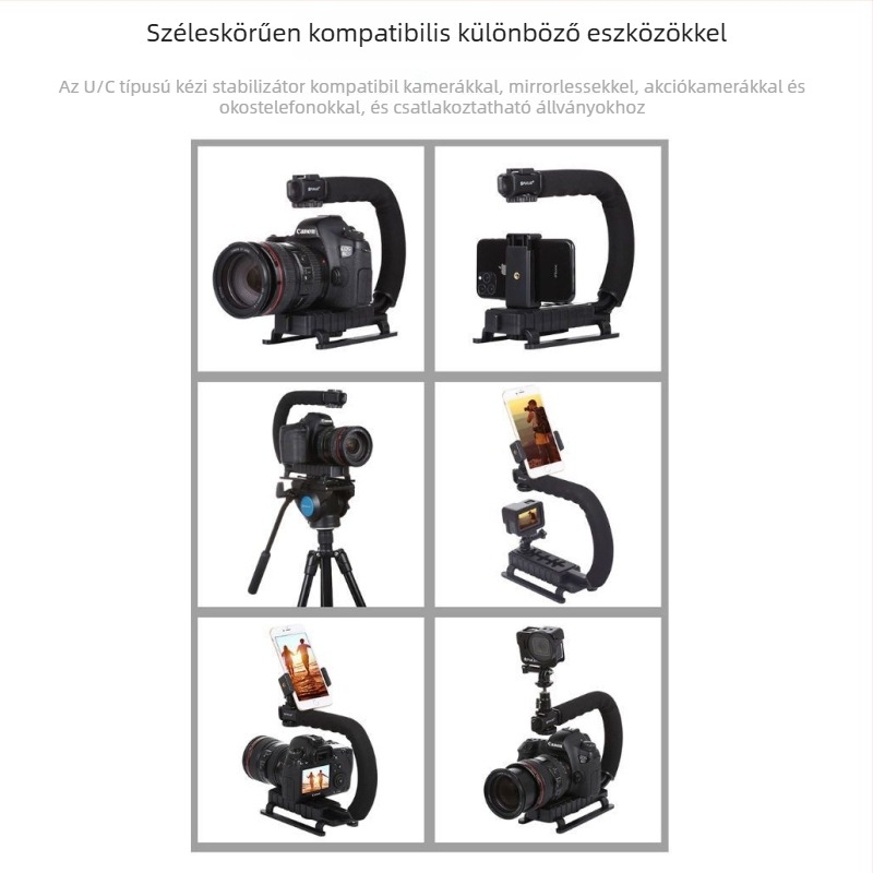 Yancai kézi kamera stabilizátor U-alakú egyensúlyállvánnyal és L-kerettel DSLR fotózáshoz, C-típusú remegéscsökkentő