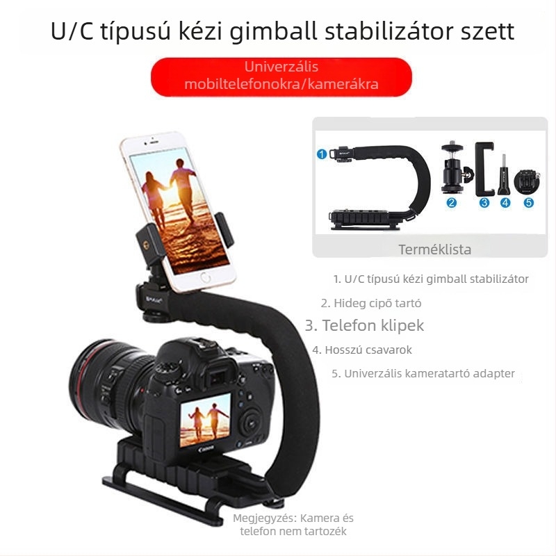 Yancai kézi kamera stabilizátor U-alakú egyensúlyállvánnyal és L-kerettel DSLR fotózáshoz, C-típusú remegéscsökkentő