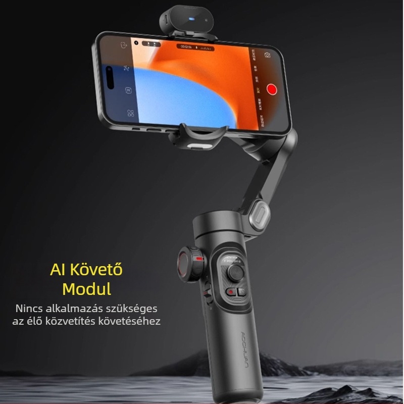 Ouchuan Smart XE okostelefon stabilizátor AI követéssel, 3-tengelyes stabilizáció élő közvetítésekhez és rövid videókhoz, kompatibil a legtöbb okostelefonnal