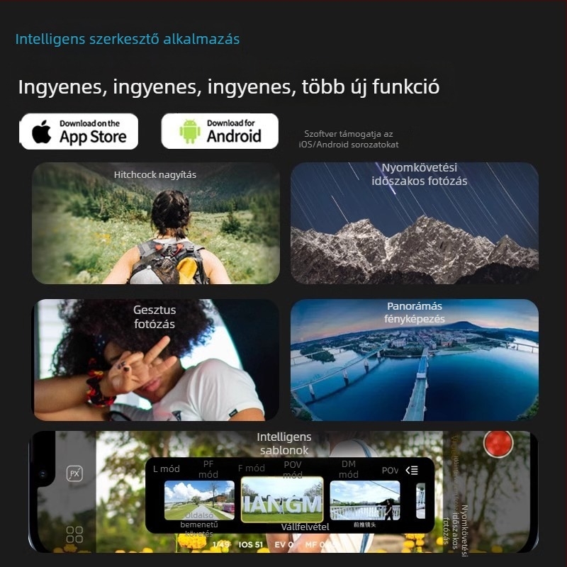 Ouchuan Smart XE okostelefon stabilizátor AI követéssel, 3-tengelyes stabilizáció élő közvetítésekhez és rövid videókhoz, kompatibil a legtöbb okostelefonnal