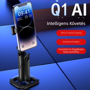 Q1 intelligens okostelefon-gimbal stabilizátor automata arc követéssel — 360° vízszintes forgás, 45° függőleges, 1/4-inch csavaros rögzítés, alumínium ház, 250 g