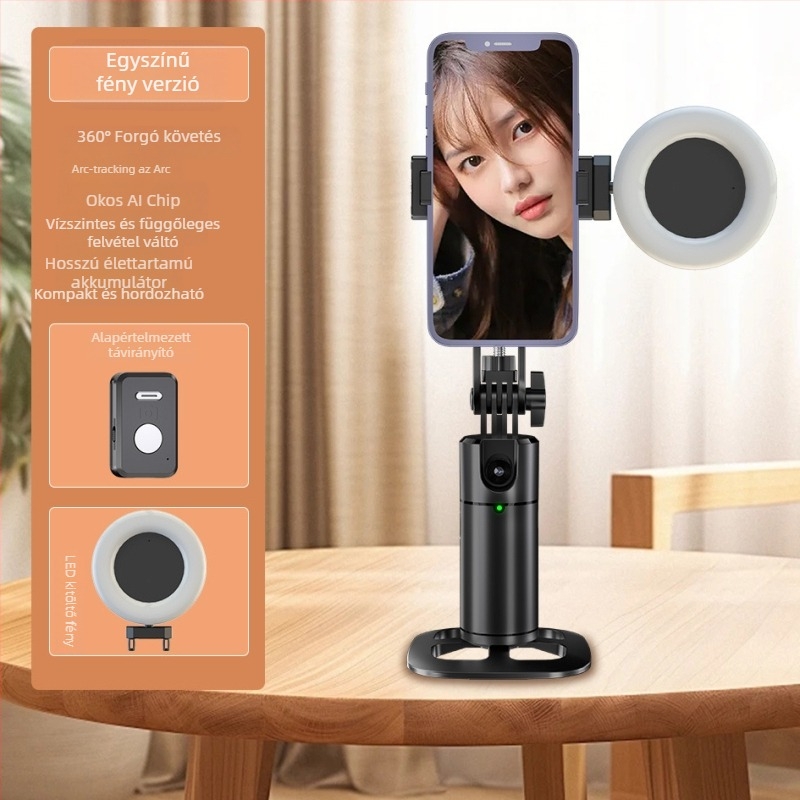 Q1 intelligens okostelefon-gimbal stabilizátor automata arc követéssel — 360° vízszintes forgás, 45° függőleges, 1/4-inch csavaros rögzítés, alumínium ház, 250 g