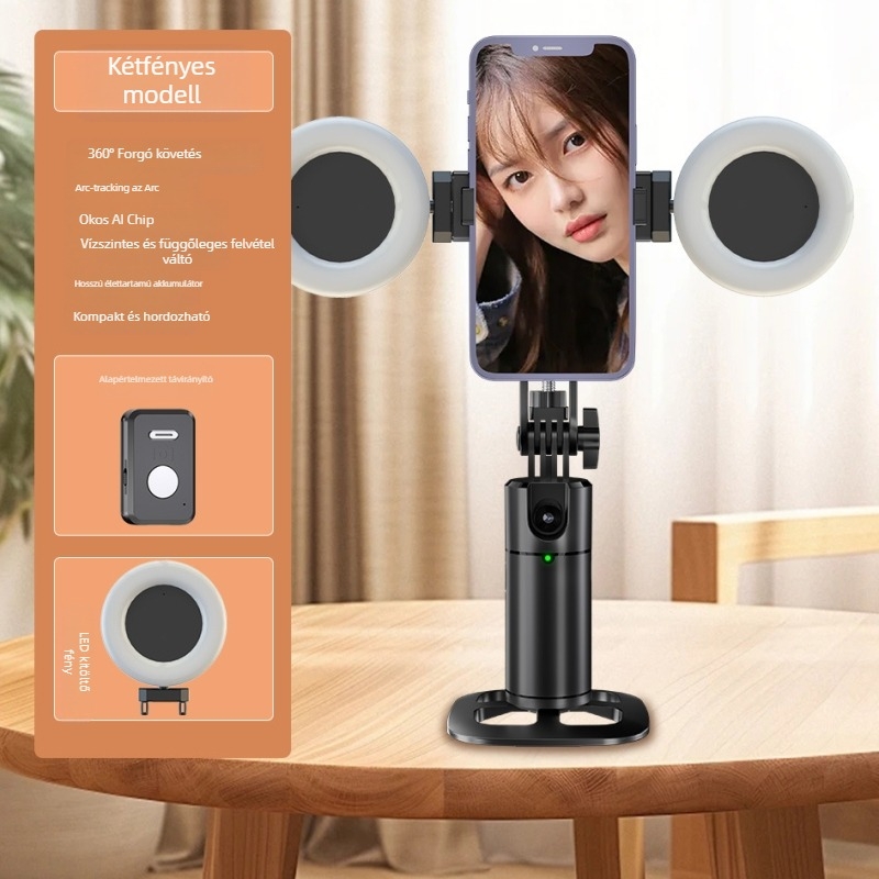 Q1 intelligens okostelefon-gimbal stabilizátor automata arc követéssel — 360° vízszintes forgás, 45° függőleges, 1/4-inch csavaros rögzítés, alumínium ház, 250 g