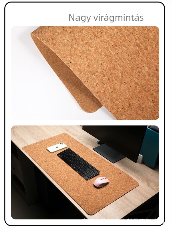 Kétoldalas parafa egérpad, nagy méretű, természetes parafa, vízálló asztali pad laptophoz és irodába