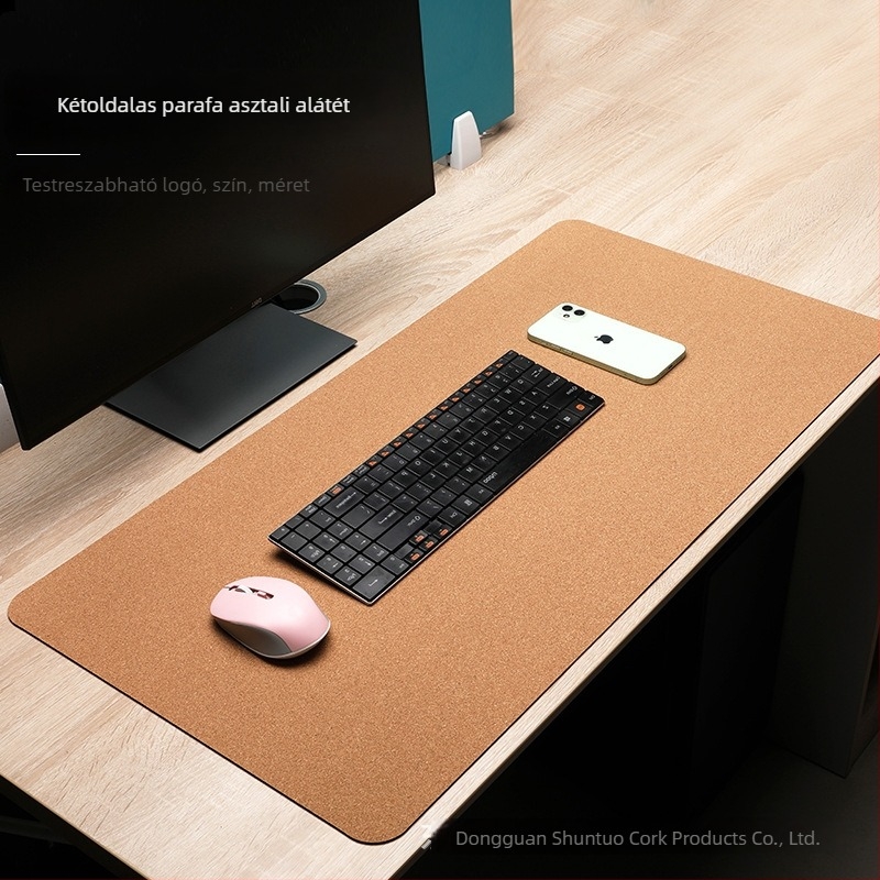 Kétoldalas parafa egérpad, nagy méretű, természetes parafa, vízálló asztali pad laptophoz és irodába