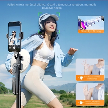 B181 arcfelismerő selfie stick automatikus követéssel, rázkódás elleni stabilizálás, töltőfény és Bluetooth távirányító