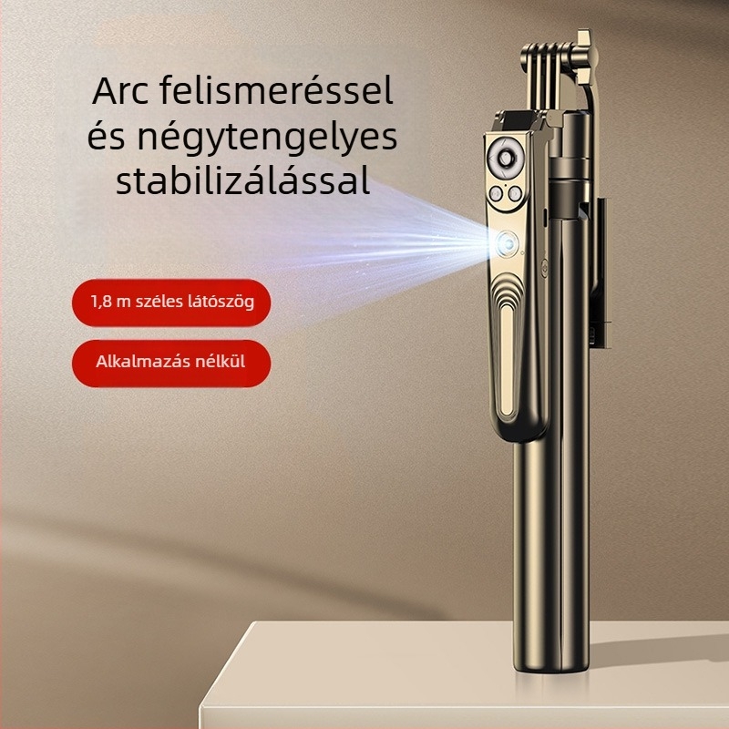 B181 arcfelismerő selfie stick automatikus követéssel, rázkódás elleni stabilizálás, töltőfény és Bluetooth távirányító