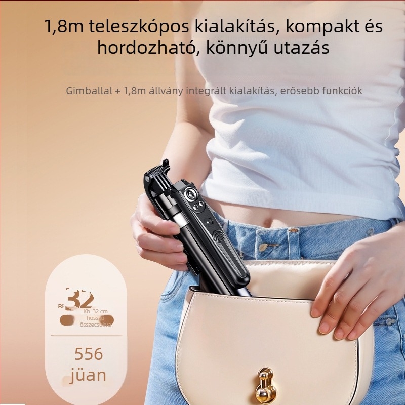 B181 arcfelismerő selfie stick automatikus követéssel, rázkódás elleni stabilizálás, töltőfény és Bluetooth távirányító