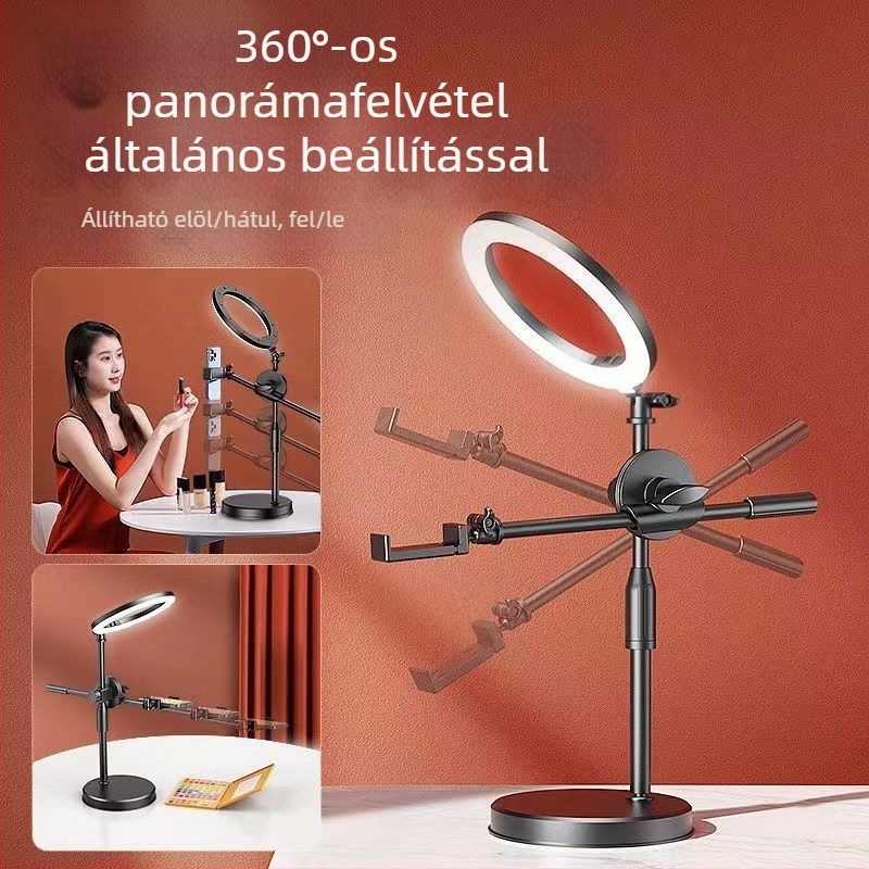 Telefonhoz felül világító állvány asztali élő közvetítéshez – rozsdamentes acél, légzsák tartó, IP-stílus