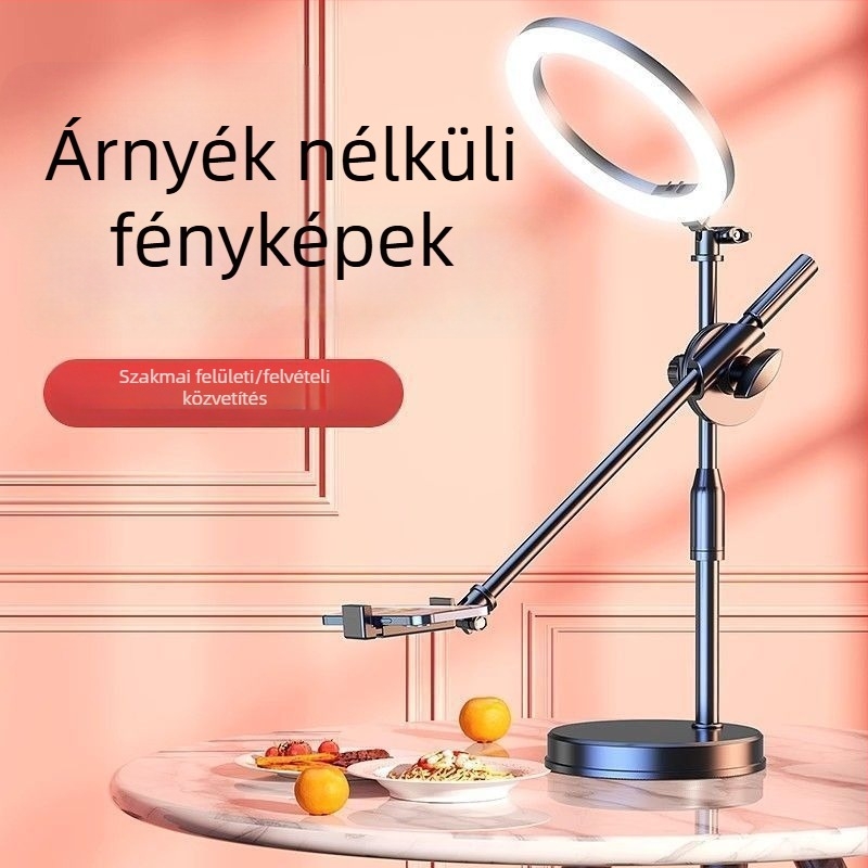 Telefonhoz felül világító állvány asztali élő közvetítéshez – rozsdamentes acél, légzsák tartó, IP-stílus
