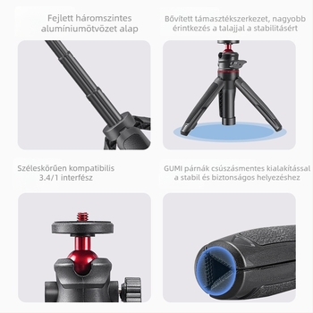Pocket 3 Kinyúló Mini Tripod – 3-szekciós teleszkópos kézi állvány DJI Action 5 Pro/4/3-hoz, ABS+Fém, gömbfej, terhelés 2–5 kg