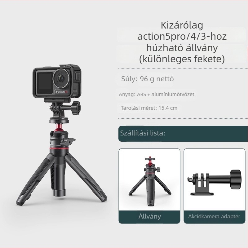 Pocket 3 Kinyúló Mini Tripod – 3-szekciós teleszkópos kézi állvány DJI Action 5 Pro/4/3-hoz, ABS+Fém, gömbfej, terhelés 2–5 kg