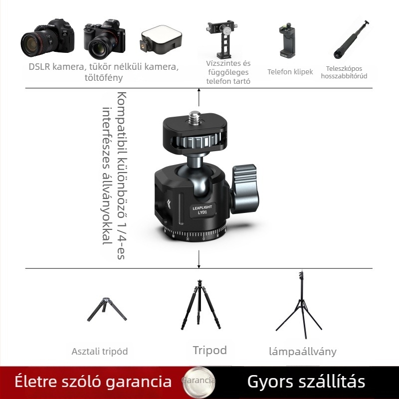Fém univerzális forgó telefontartó tripod mobiltelefonhoz — alumíniumötvözet, univerzális stílus, általános célú modell, típus: egyéb, testreszabás nem támogatott