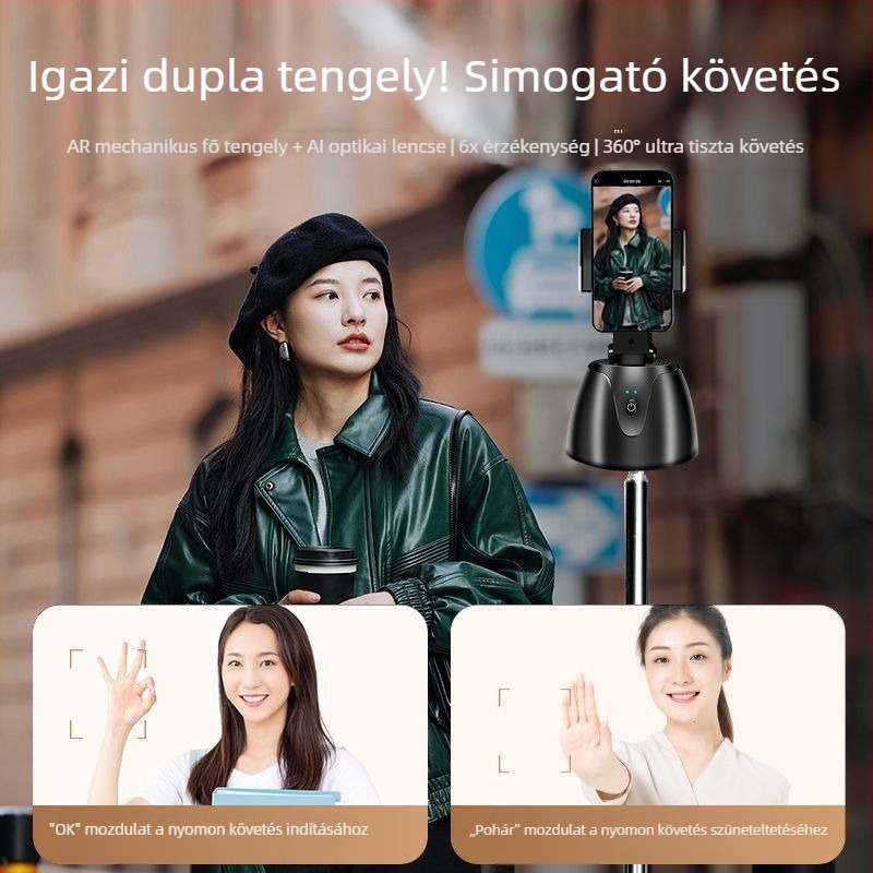 Univerzális okostelefonhoz tartozó háromlábú gömbfej, műanyag test, márka Gacas, Bound APP telepítés