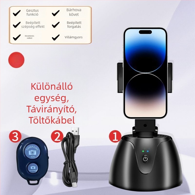 Univerzális okostelefonhoz tartozó háromlábú gömbfej, műanyag test, márka Gacas, Bound APP telepítés