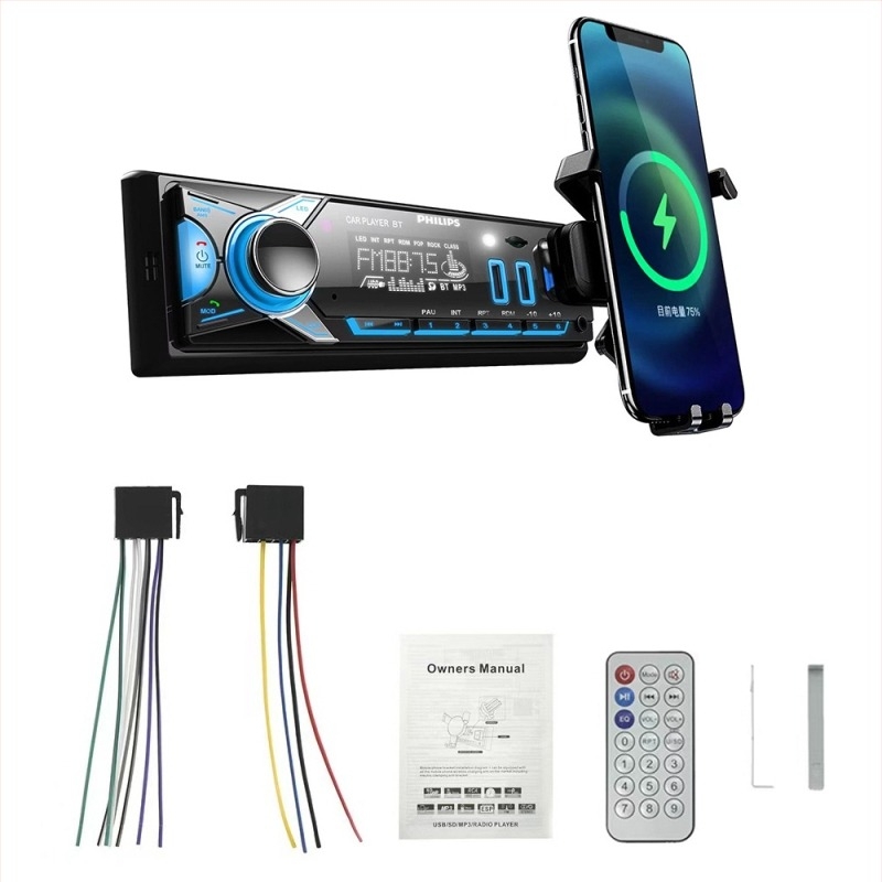 Autóba készülékbe való MP3 lejátszó Bluetooth-kal és FM rádióval, USB/SD-kártya, 260000 színű kijelző, 12V DC interfész