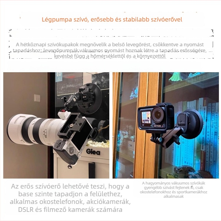 Vákuumos autós tartó, többfunkciós bővítőkar telefonhoz, akciókamerához és tükör nélküli kamerához