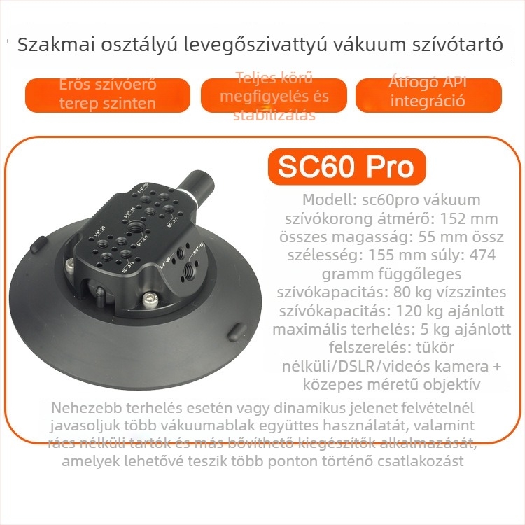 Vákuumos autós tartó, többfunkciós bővítőkar telefonhoz, akciókamerához és tükör nélküli kamerához